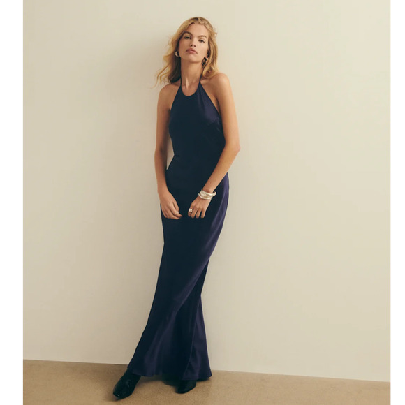 Reformation Jeany Silk Dress Navy - Picture 2 of 12